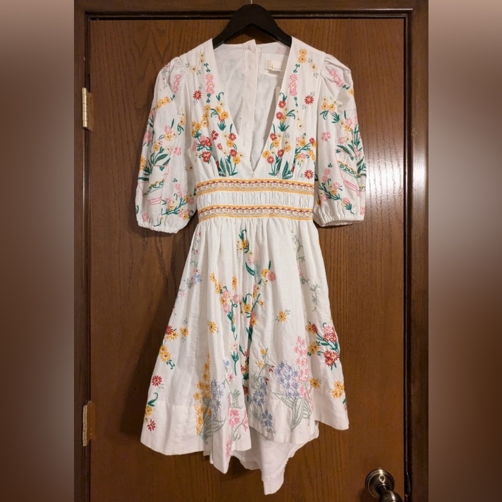 Anthropologie embroidered white dress sz S